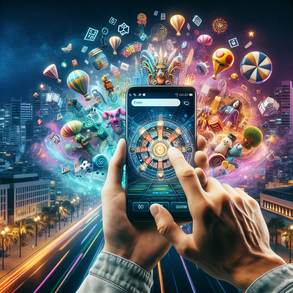 Persona usando la app Doradobet en smartphone en un entorno moderno de Perú con elementos de casino y apuestas deportivas